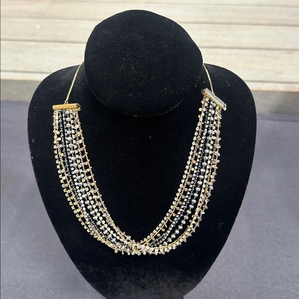 Anthropologie Cosmic Multi-Strand Necklace Gold Copper Crystals Pewter